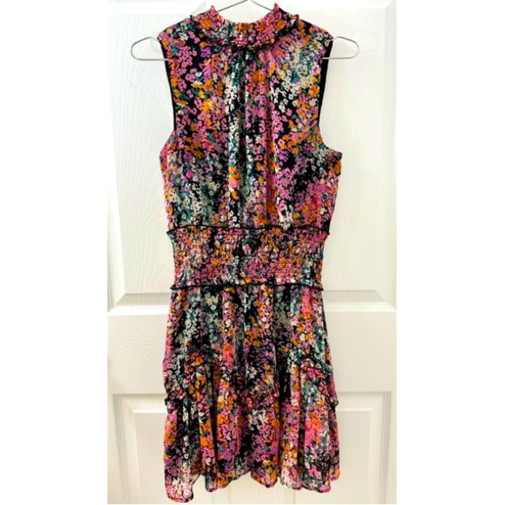 1.STATE Ruffle Smocked Waist Party Cocktail Dress, size black floral, large